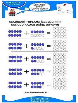 Çocuklar İçin toplam işlemi yaprak testleri 